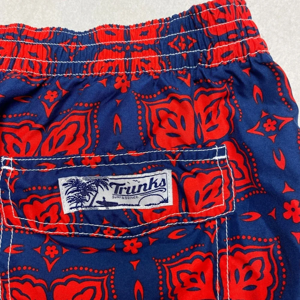 Trunk Swim Shorts Mens XL Red Drawstring Beach Geometric